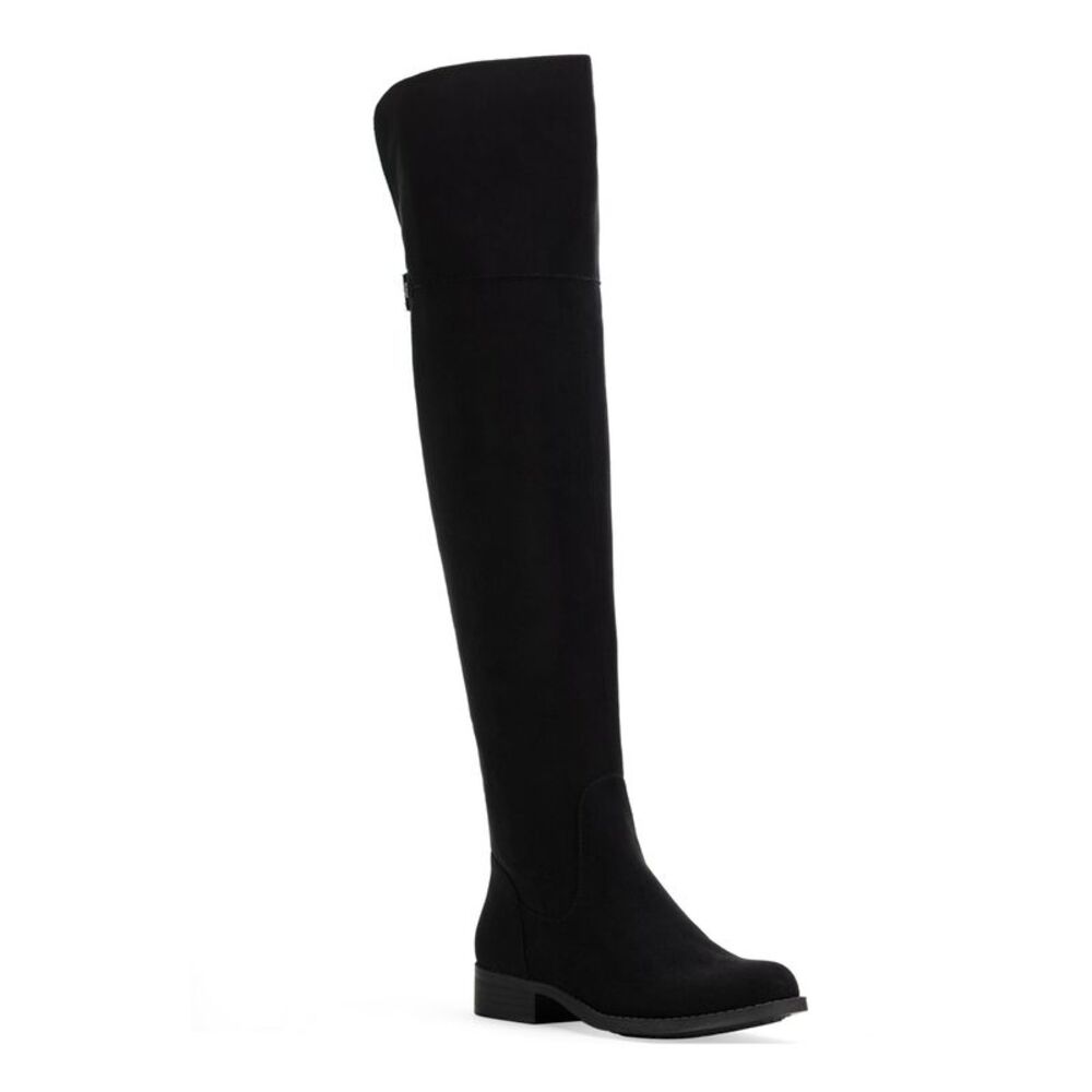 SUN STONE Womens Black Wide Calf Allicce Round Toe Block Heel Boots Shoes 8 M
